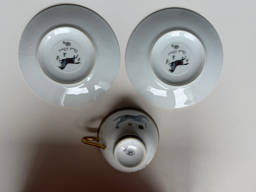 Hermès Cheval d’Orient Porcelain Tea Cup & Two Saucers – Original Box
