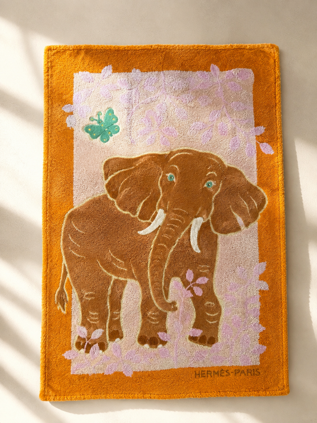 Vintage Hermès Paris Elephants Cotton Terry Towel – 60 × 90 cm – Made in France