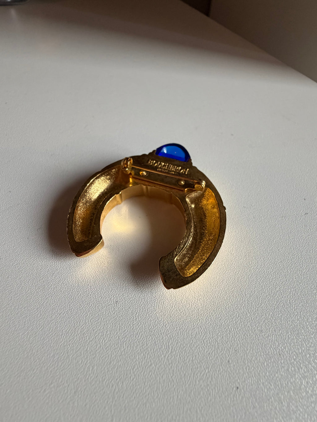 Vintage Boucheron Paris Brooch – Gold-Tone & Blue Cabochon