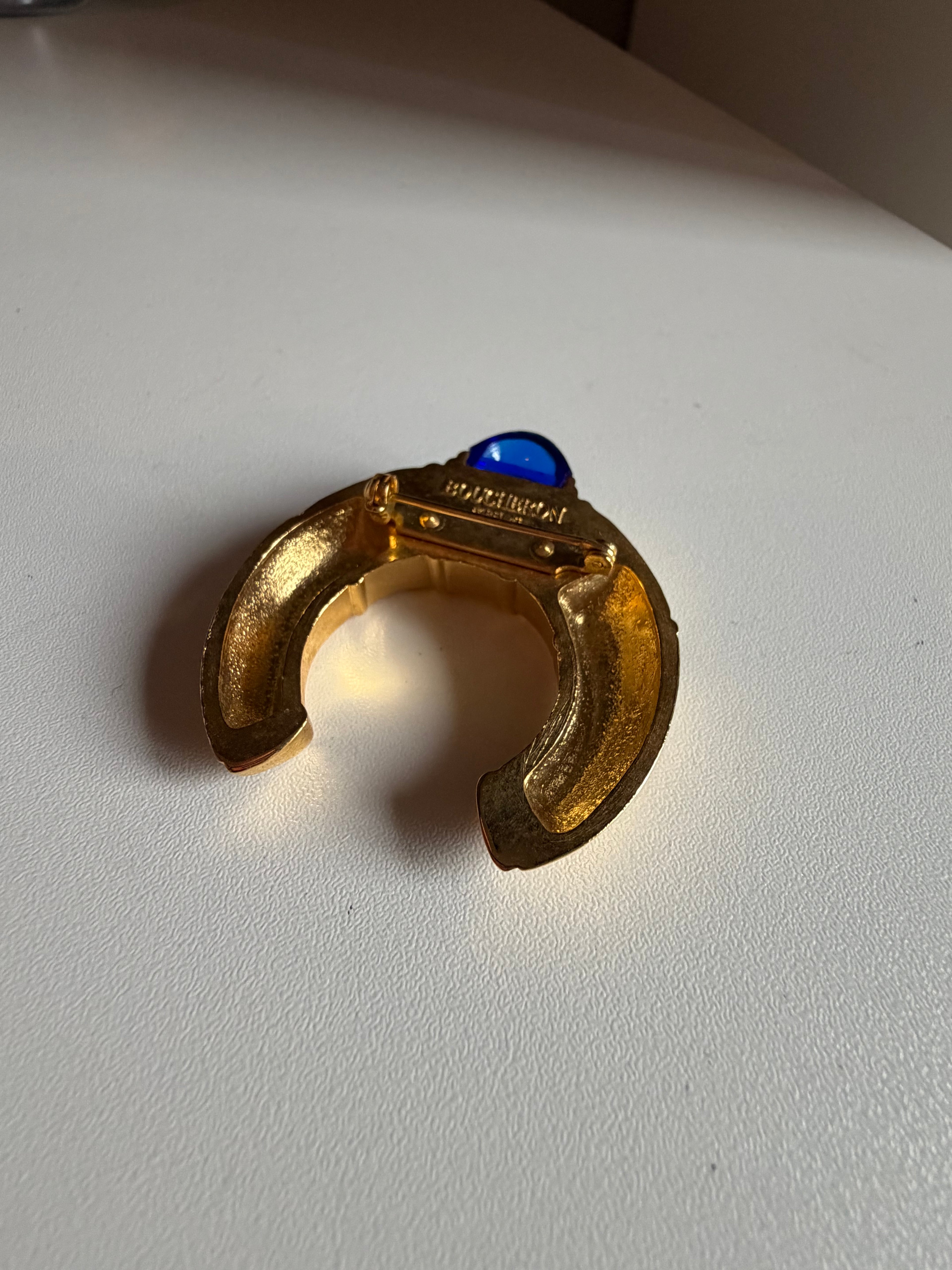Vintage Boucheron Paris Brooch – Gold-Tone & Blue Cabochon
