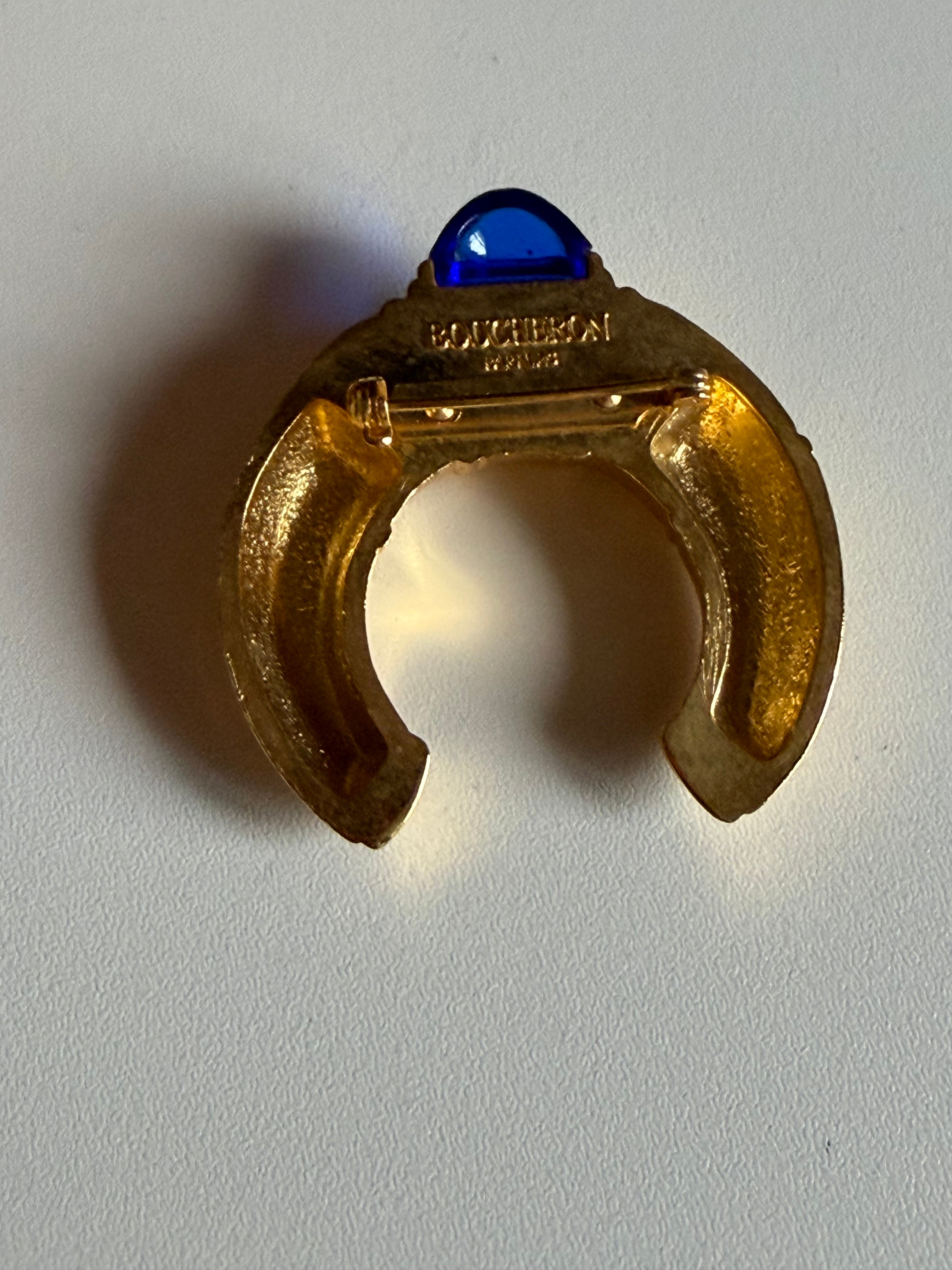 Vintage Boucheron Paris Brooch – Gold-Tone & Blue Cabochon