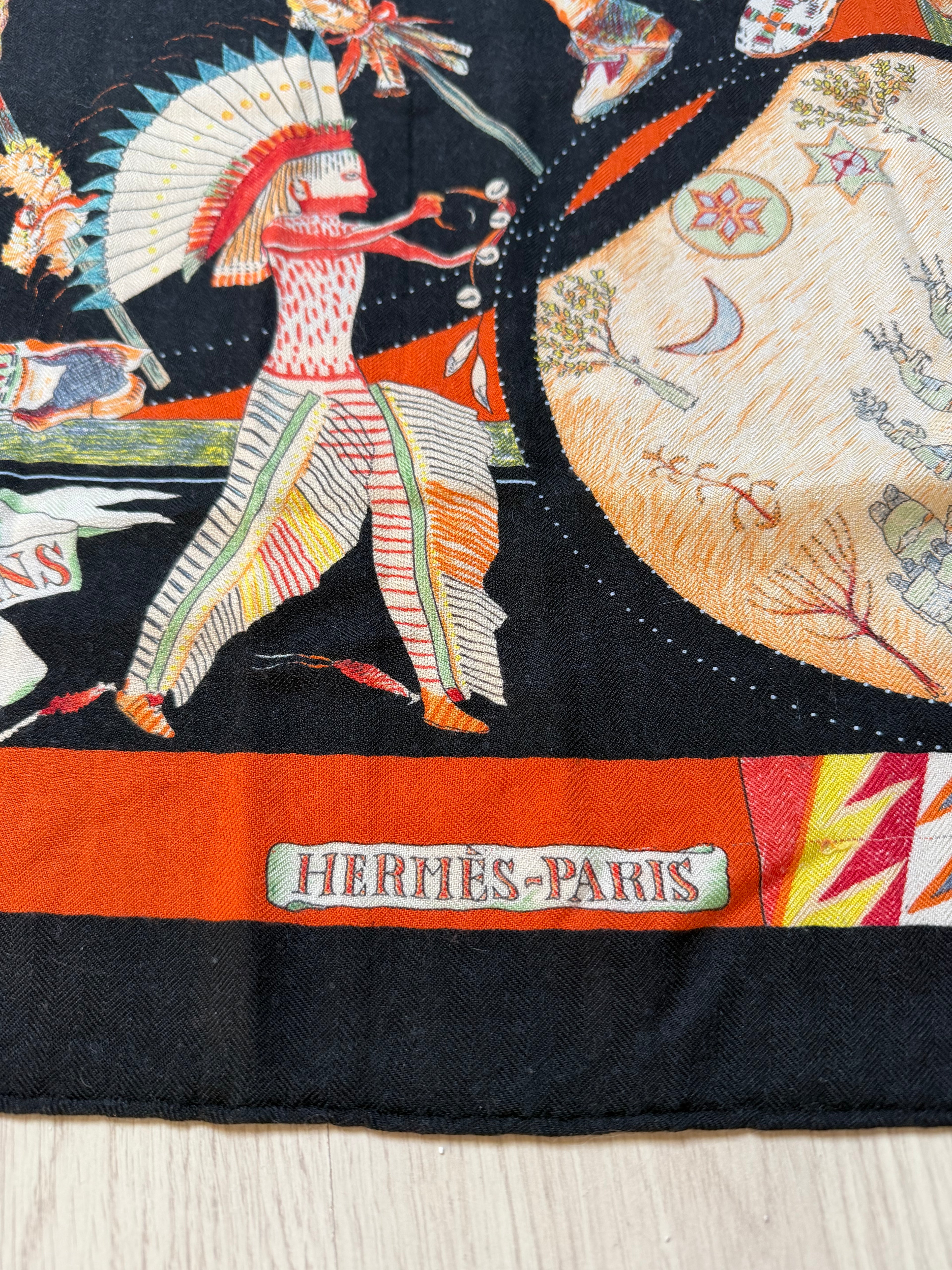 Hermès Les Danses des Indiens Cashmere Silk Shawl 140 – Kermit Oliver – Vintage