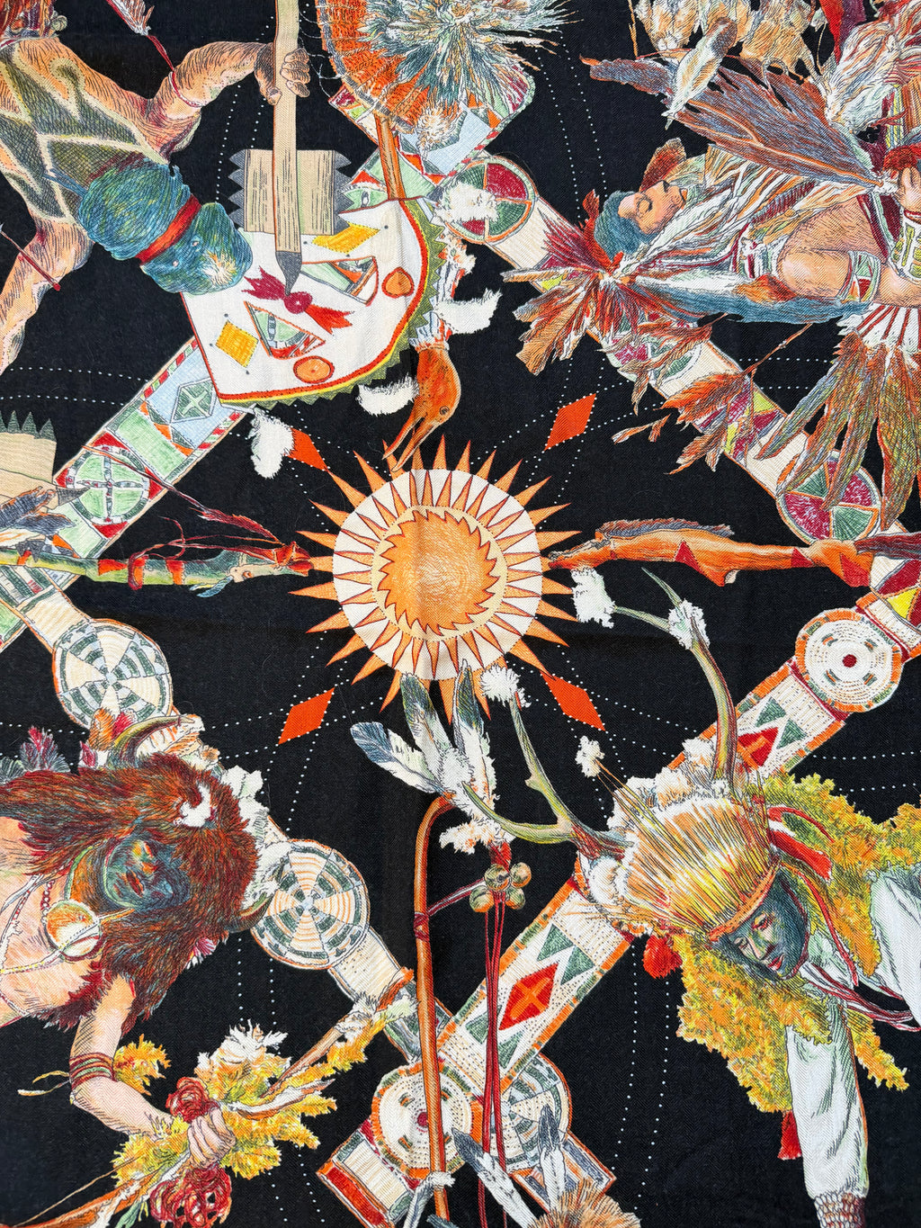 Hermès Les Danses des Indiens Cashmere Silk Shawl 140 – Kermit Oliver – Vintage