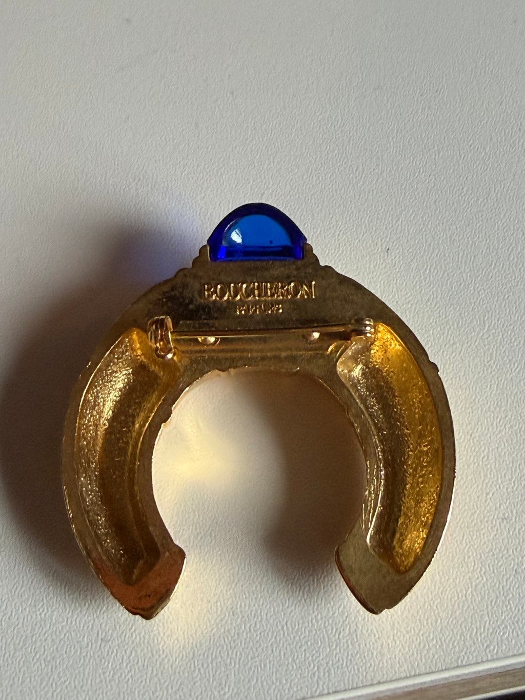 Vintage Boucheron Paris Brooch – Gold-Tone & Blue Cabochon