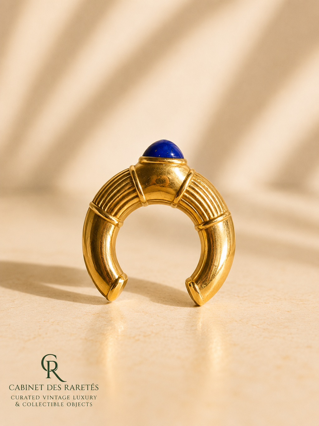 Vintage Boucheron Paris Brooch – Gold-Tone & Blue Cabochon