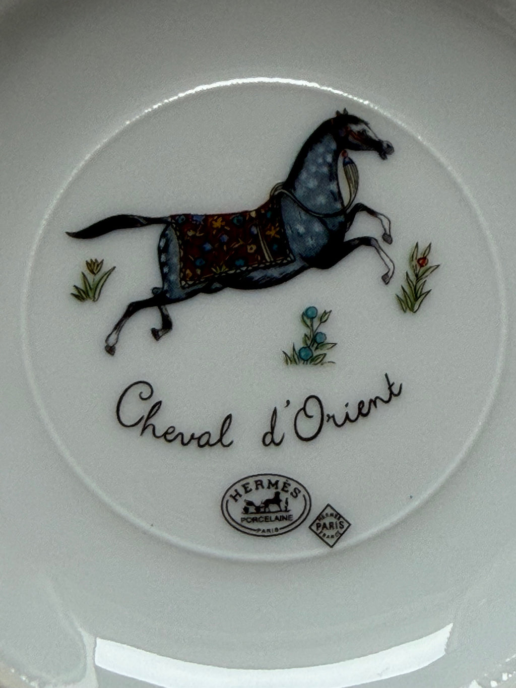 Hermès Cheval d’Orient Porcelain Tea Cup & Two Saucers – Original Box