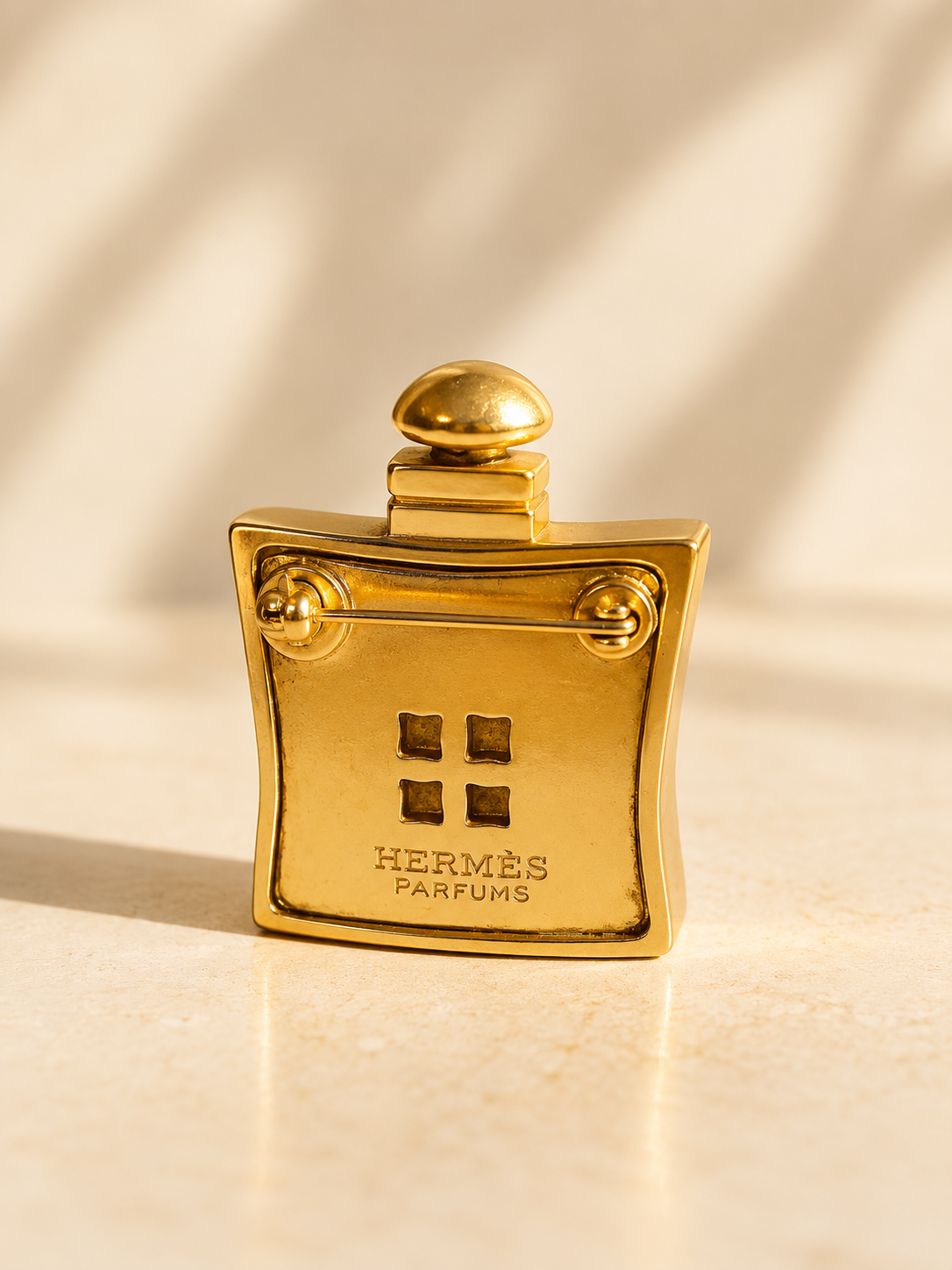 Vintage Hermès 24 Faubourg Perfume Bottle Brooch – Gold Tone – Rare Collector’s Piece