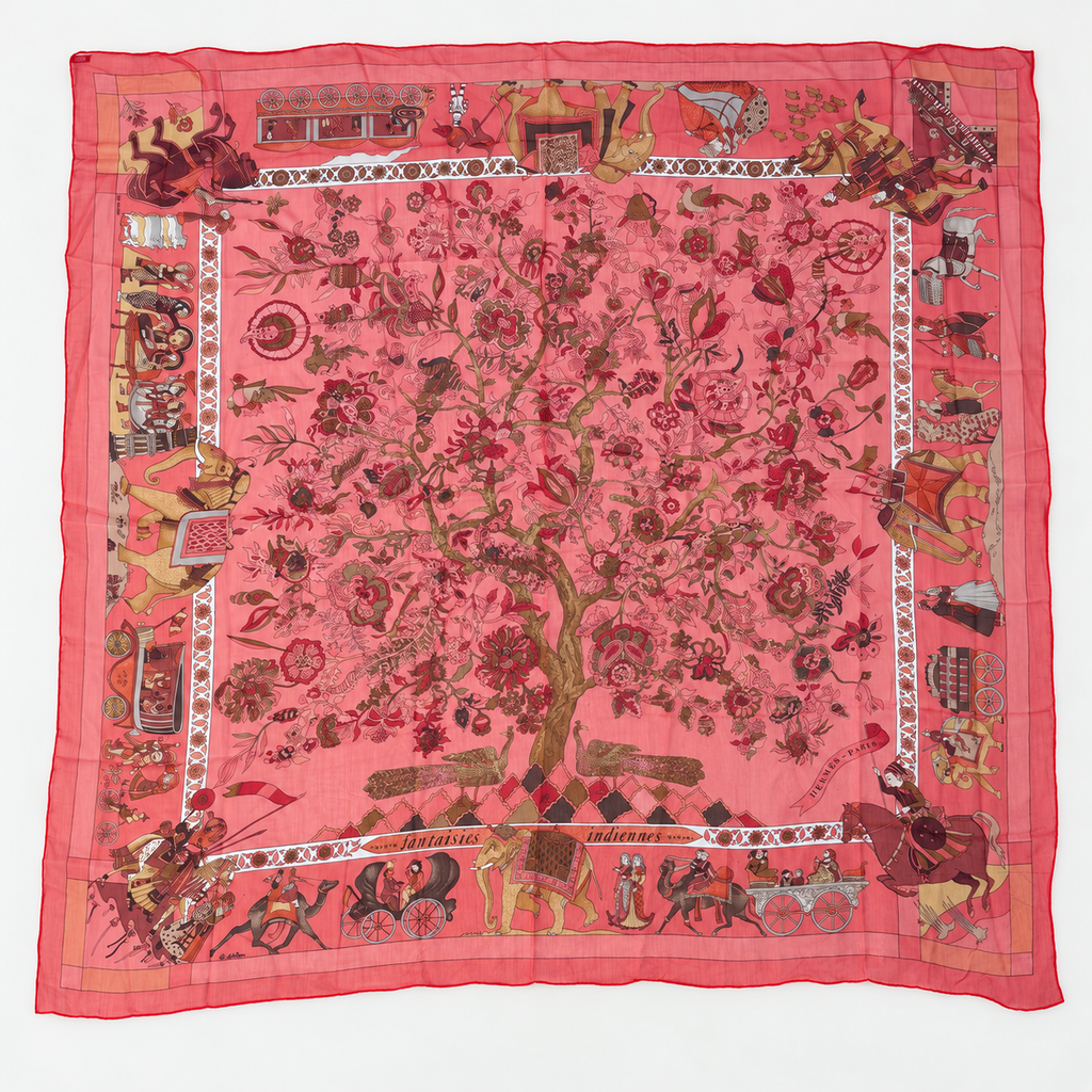 Hermès Fantaisies Indiennes Mousseline GM 140 by Loïc Dubigeon – Vintage Silk Chiffon Shawl