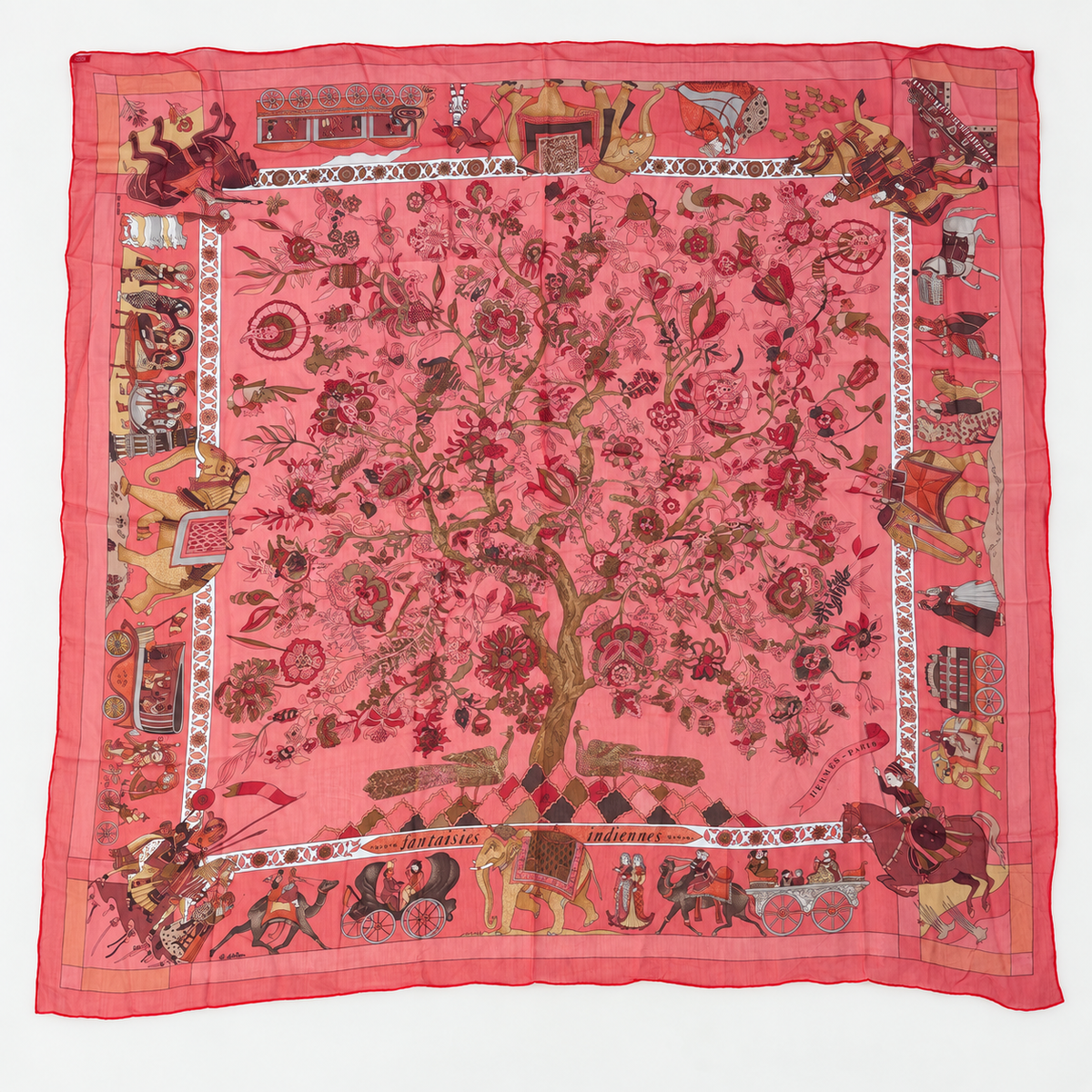 Hermès Fantaisies Indiennes Mousseline GM 140 by Loïc Dubigeon – Vintage Silk Chiffon Shawl