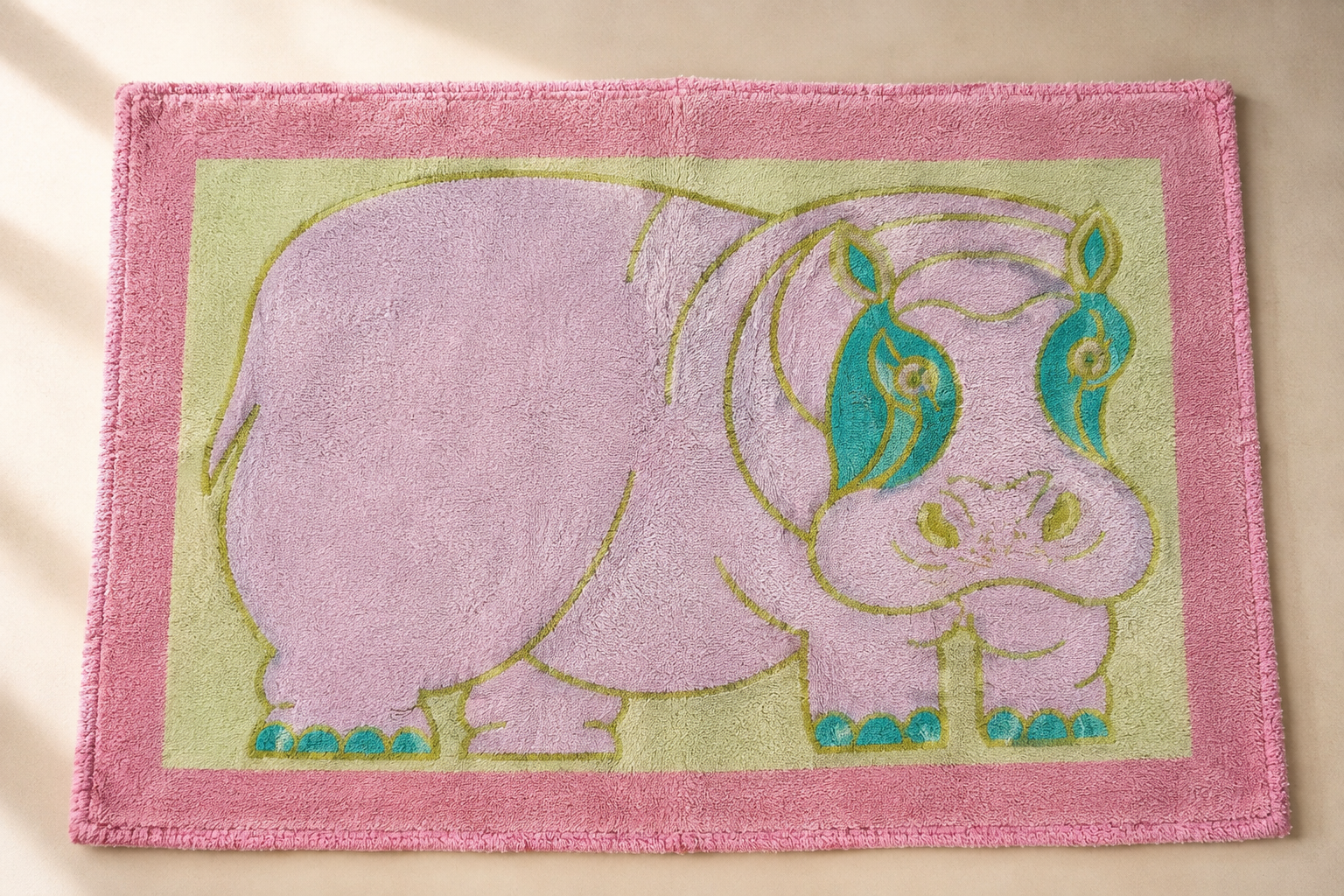 Vintage Hermès Paris Rhinoceros Cotton Terry Towel – 60 × 90 cm – Made in France