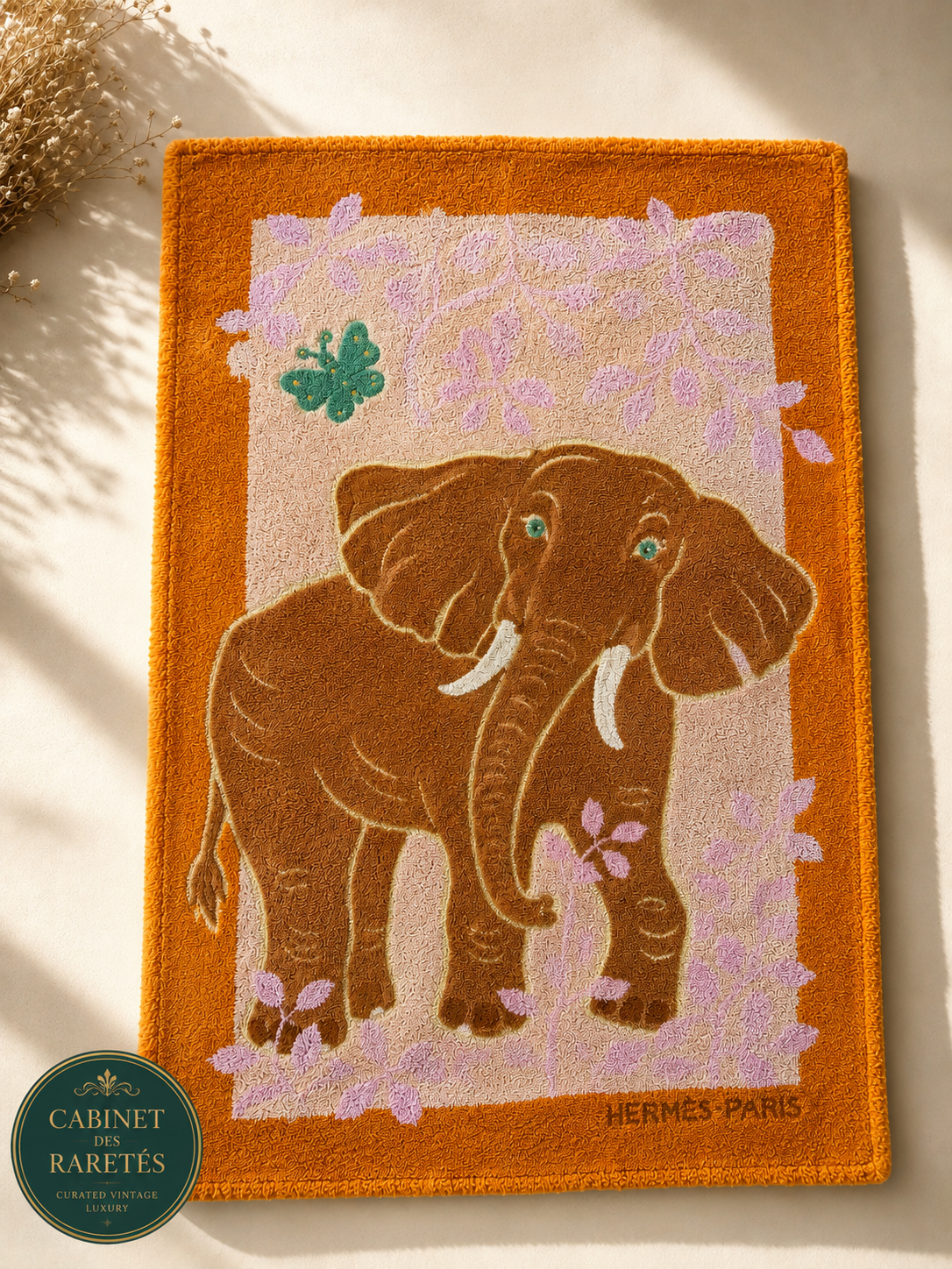 Vintage Hermès Paris Elephants Cotton Terry Towel – 60 × 90 cm – Made in France