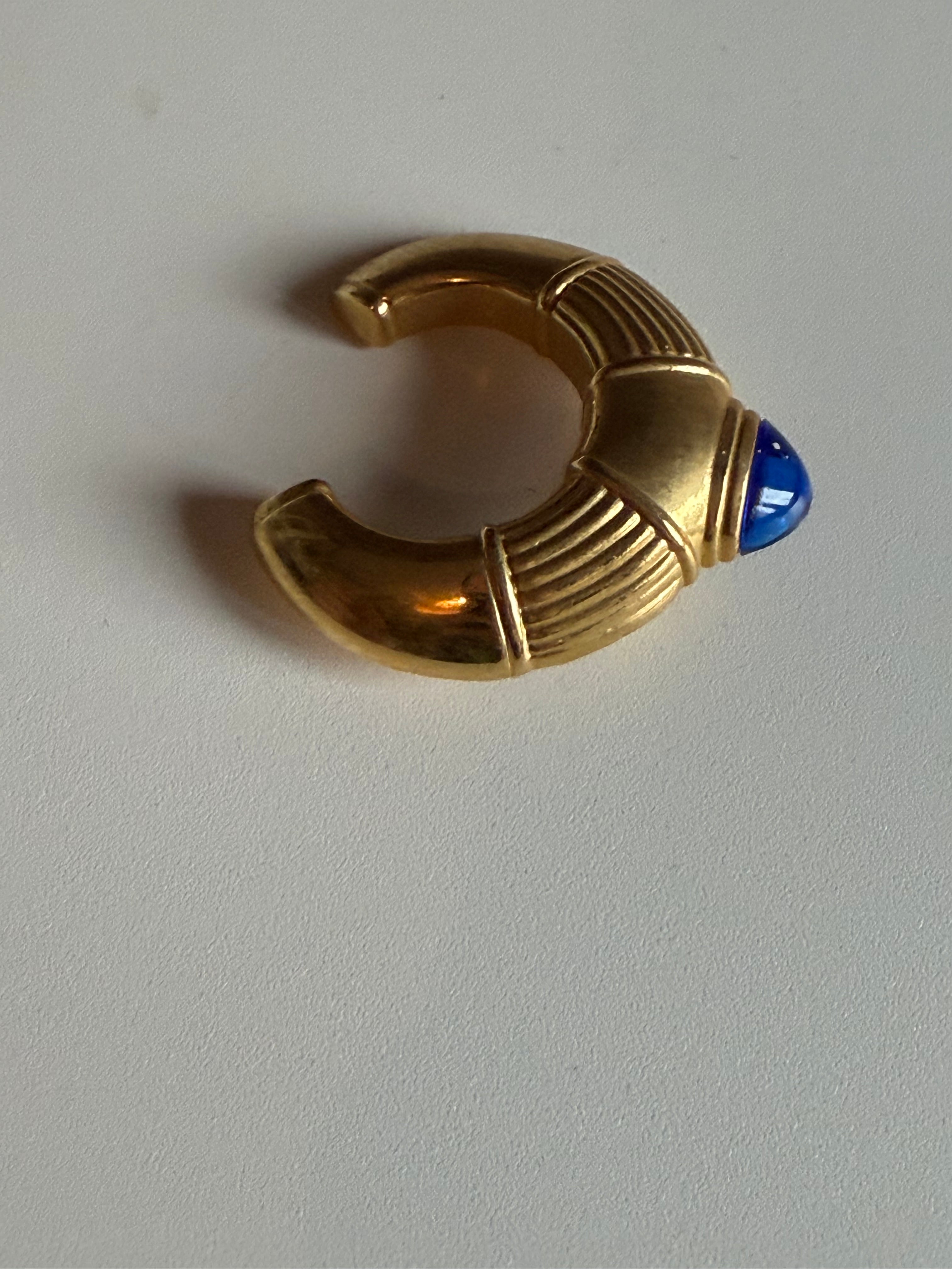 Vintage Boucheron Paris Brooch – Gold-Tone & Blue Cabochon