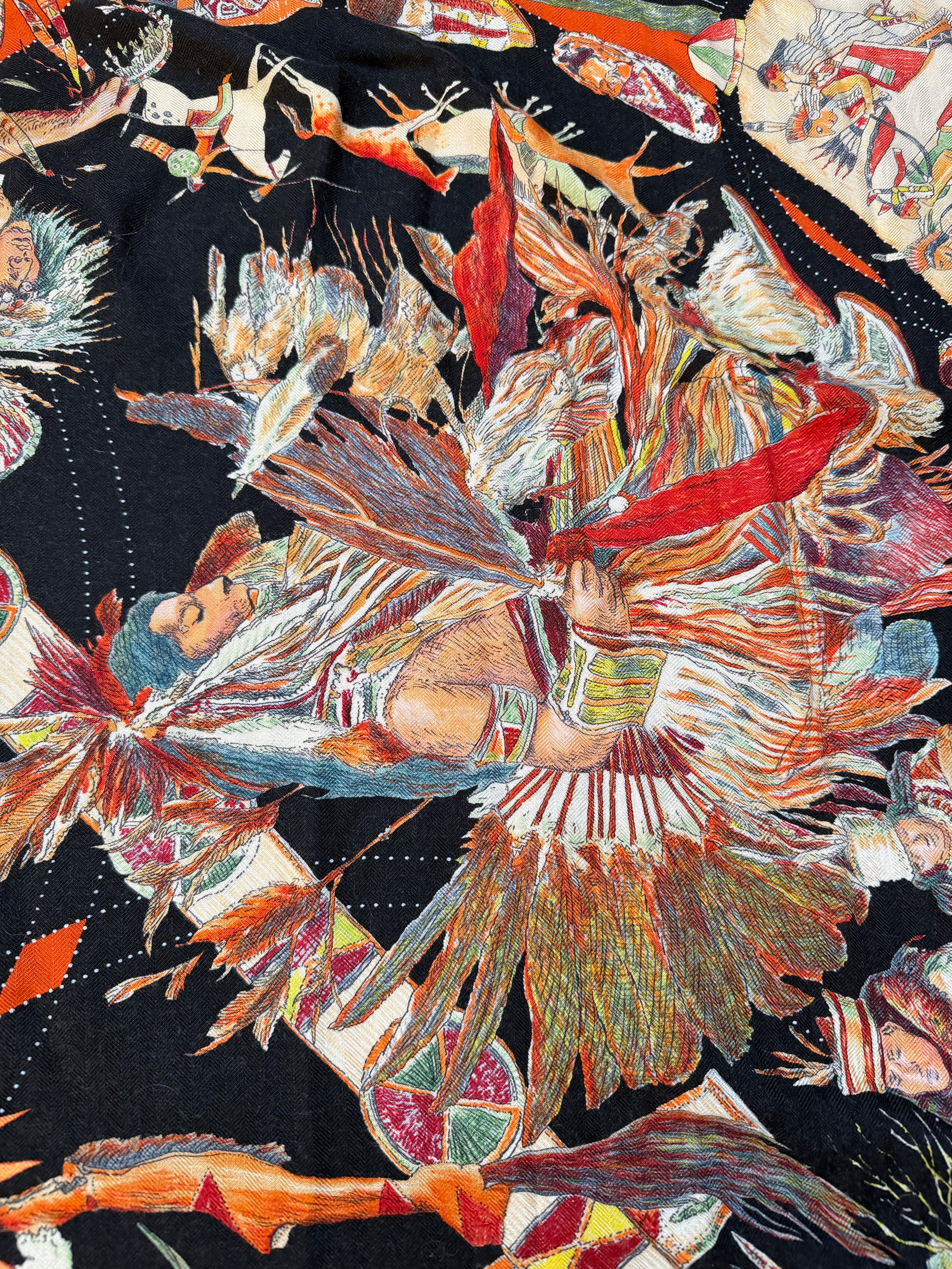 Hermès Les Danses des Indiens Cashmere Silk Shawl 140 – Kermit Oliver – Vintage