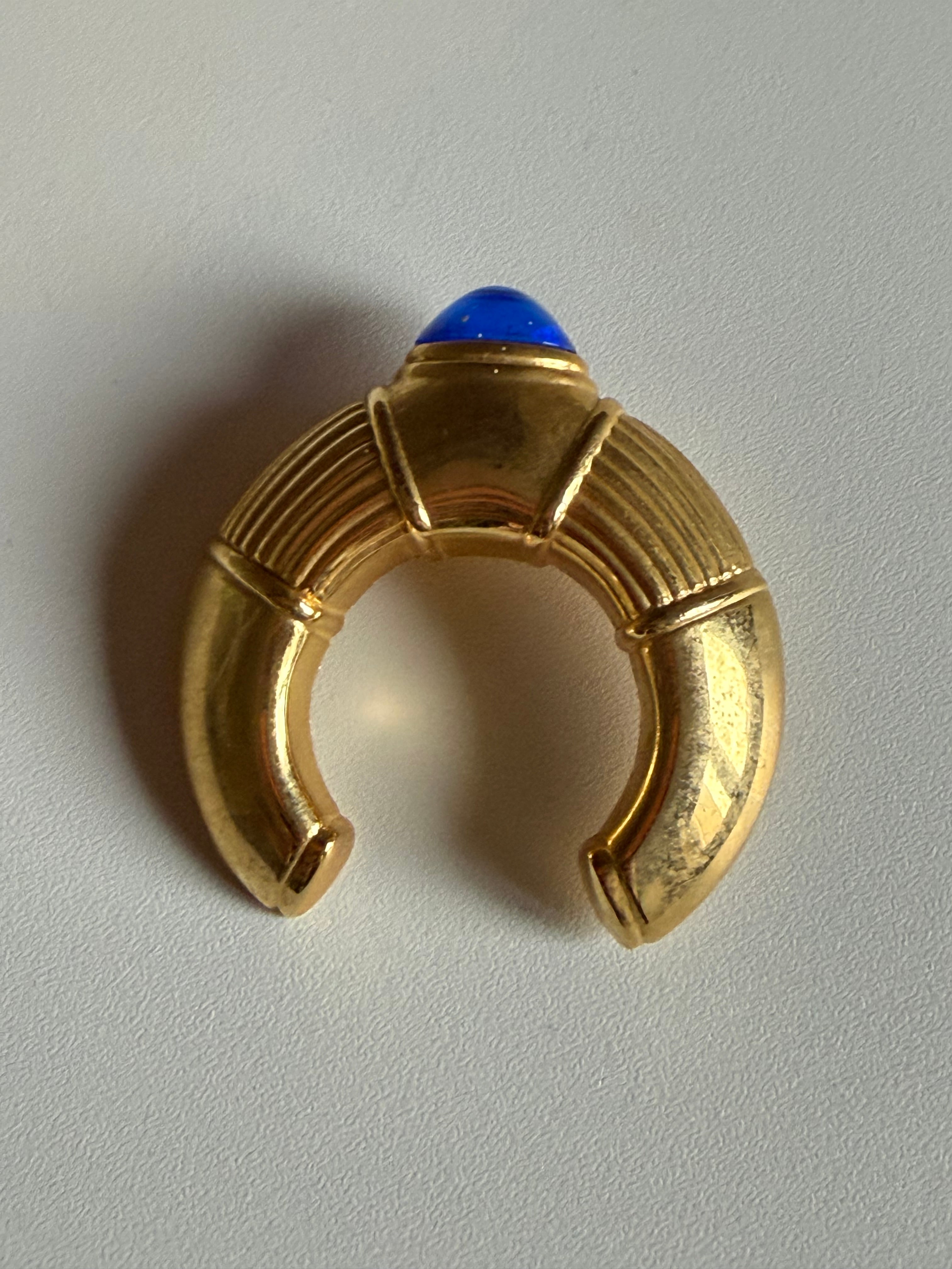 Vintage Boucheron Paris Brooch – Gold-Tone & Blue Cabochon
