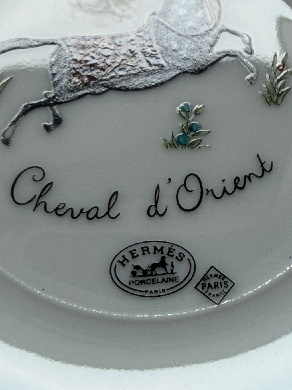 Hermès Cheval d’Orient Porcelain Tea Cup & Two Saucers – Original Box