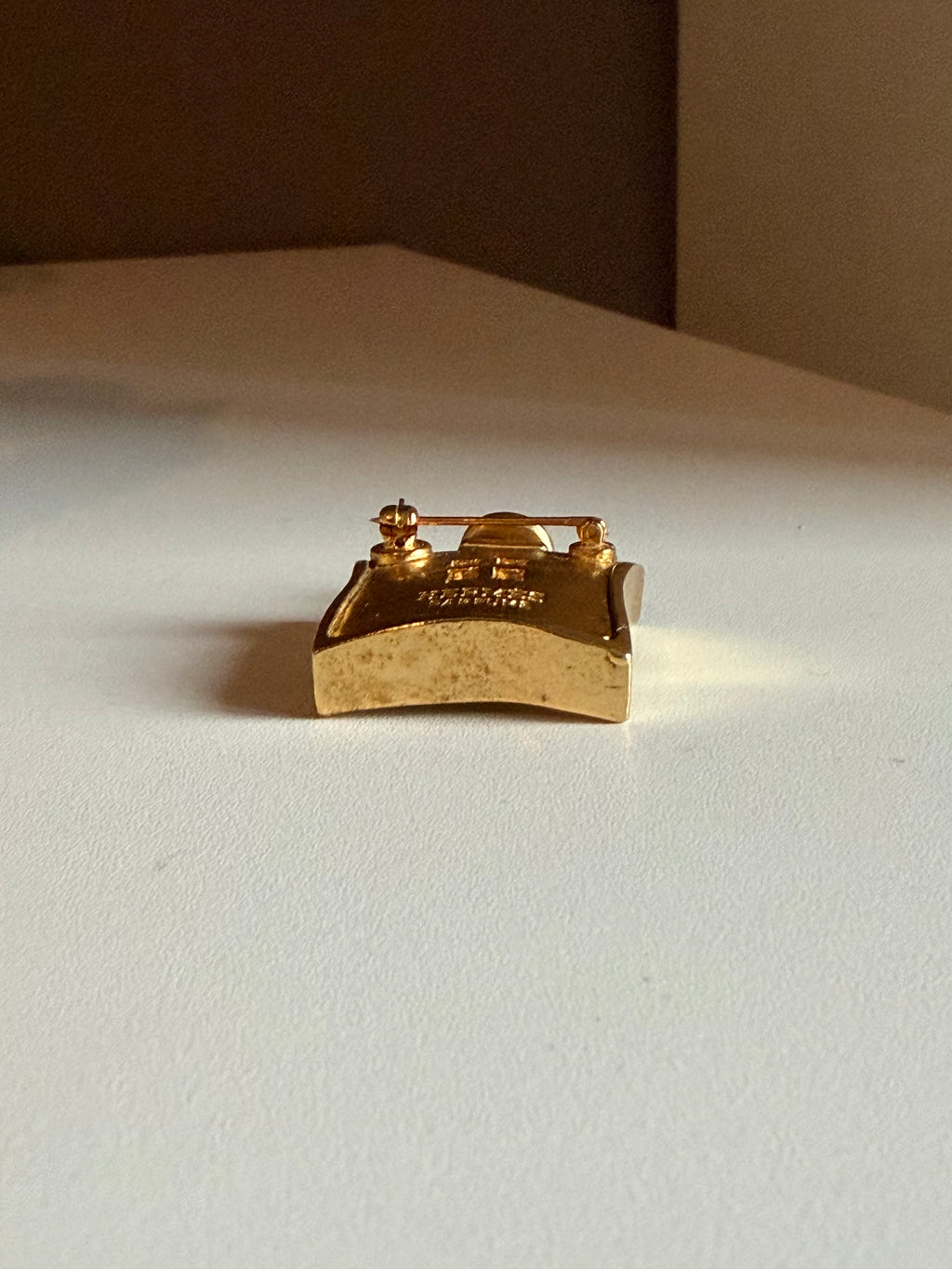 Vintage Hermès 24 Faubourg Perfume Bottle Brooch – Gold Tone – Rare Collector’s Piece