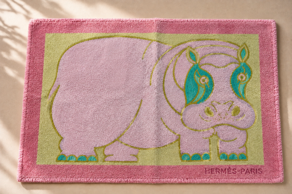 Vintage Hermès Paris Rhinoceros Cotton Terry Towel – 60 × 90 cm – Made in France